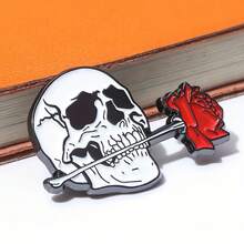 European Halloween Creative Uniquely Designed Brooch – Rose And Skull Lapel Pin, Edgy And Personalized Accessory - trắng - Xem 5