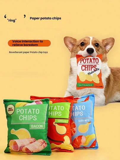 Đồ chơi gặm cho chó có âm thanh, đồ chơi tương tác hình khoai tây chiên, đồ chơi chống gặm bền bỉ, phát ra âm thanh dành cho chó nhỏ đến trung bình.