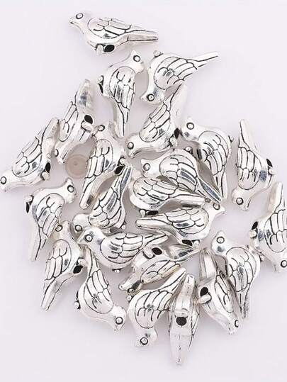 10/30/50pcs Flying Pigeon Spacer Beads Decorative Spacers Zinc Alloy Vintage Accessories Charms Silvery Hole Beads Animal Carved Spacer Beads Small Hole Beads DIY Keychain Bracelet Necklace Earrings Pendant Jewelry Making Supplies Fine Gift Accessories