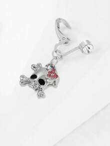 1 pieza Anillo de ombligo falso con colgante de calavera de diamante de imitación, joyería corporal sin perforación adecuada para mujeres, uso diario y fiesta de Halloween - pinza para el ombligo - Ver 2