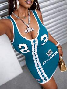 Women's Casual Printed Sleeveless Bodycon Digital Print Knit Tank Dress - Multicolor - View 6