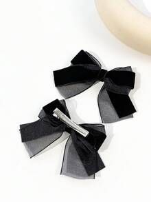 2个黑色法式双蝴蝶结发夹，女士款 - 黑色 - 查看 4