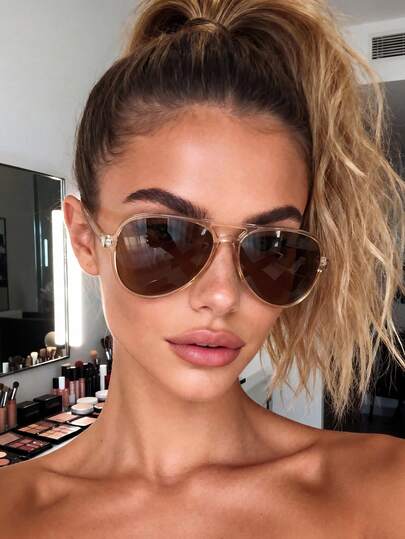 1 Pair Aviator Style Champagne Fashion Glasses, Suitable For Daily Life, Rave Parties, Music Festivals, Street Photography, Weekend Outfits, Family Outings, Fits All Face Shapes, Also Suitable For Back To School, College Style, Campus Looks