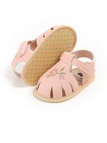 Infant/Toddler Girls' PU Leather Soft Bottom Open Toe Floral Princess Flat Sandals, Summer - Pink - View 7