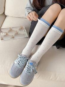 1双女士过膝袜，波点学院风修身显瘦袜，适合春夏穿着，可搭配裙子，百搭实用 - 彩色 - 查看 8