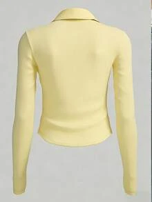 新款女士运动休闲高领V领长袖上衣，适合户外休闲、跑步、运动、瑜伽等多种场合，多种颜色可选，适合所有季节，春季皆宜。 - 淡黃色 - 查看 2