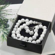 33颗10毫米天然白色绿松石珠手链，男女皆宜，精美礼盒包装，理想的斋月礼物 - 白色 - 查看 13