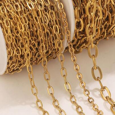 1 Metro de Cadena Plana de Acero Inoxidable 304 Chapada en Oro de 18K de Varios Tamaños para Hacer Joyas de Dije DIY, Cadenas de Joyería de Acero Inoxidable para Mujeres, Accesorios Hechos a Mano