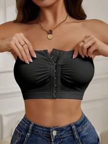 1pc Esselegance Strapless Seamless Push-Up Bandeau Tube Bra - Wire-Free Non-Slip Design, High-Stretch & Breathable For Backless Dresses, Everyday Comfort - 黑色 - 查看 1