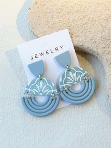 1 Pair Women's Wheat Flower & Leaf Print Light Blue-Gray Ceramic Texture Hollow Design Acrylic Earrings - Multicolor - View 6