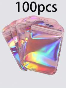 100个PVC亮片首饰收纳袋，PVC首饰保护袋，抗氧化透明首饰拉链袋，防水密封首饰袋，简约纯色首饰袋，适用于手链，情人节家居礼物，可用于耳环、项链等首饰的独特包装拉链袋，派对礼品袋 - 粉色 - 查看 9