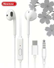 Newmine Auriculares intrauditivos con cable, controles en línea Tipo-C/3,5 mm, diseño ergonómico semi-in-ear, ajuste cómodo, sonido estéreo original, compatibles con dispositivos Xiaomi, VIVO, Huawei y PC. - Blanco - Ver 1