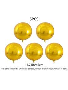 5 piezas de globos metálicos de 10 pulgadas, 18 pulgadas, 22 pulgadas, globos redondos 4D dorados adecuados para fiesta de cumpleaños, aniversario, baby shower, evento, decoración de fiesta de graduación - Dorado - Ver 9