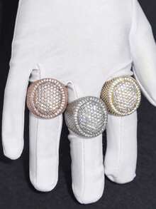 Nhẫn đôi sang trọng hình tròn màu vàng đính đá Cubic Zirconia, quà tặng đính hôn và cưới. - Màu vàng - Xem 5