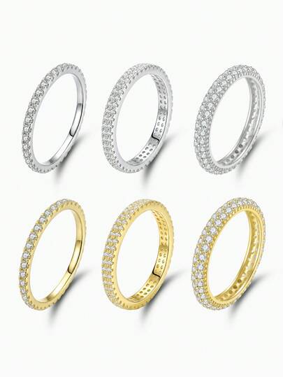 1pc 925 Sterling Silver Double Row Full Diamond Ring, Eternal Promise Exquisite Jewelry Gift For Women, Suitable For Party & Date