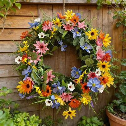 Artificial Sunflower Wreath, Suitable For All Seasons, Great For Hanging On Windows, Doors Or Walls As Farmhouse Decor