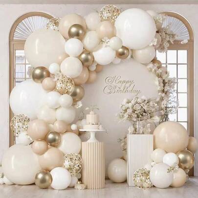136Pcs Sand White Gold Balloon Arch Kit,Light White Ivory Beige Nude Balloons And Gold With Confetti Balloon Garland For Neutral Birthday Wedding Engagement Bridal Shower Boho Party Decorations