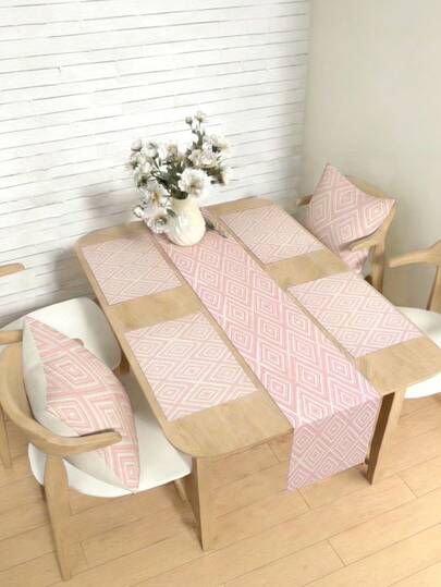 1/4/5/6/7pcs Modern Minimalist Geometric Pattern Table Runner, Home Decor Set, Living Room Decor Set, Bedroom Decor Set, Dining Room Decor Set, Linen-Like Material, Multiple Sizes Available, Dining Table Decor, Fireplace Mantel Scarf, Placemats, Coasters, Home Decor