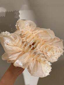 1件装女士时尚多层蝴蝶结大号夹子后脑勺圆盘发夹鲨鱼夹新款蕾丝花朵发爪头饰发饰 - 彩色 - 查看 3