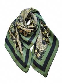 1pc Women's Satin Smooth Texture Cashew Pattern Printed Large Scarf, Suitable For Outings, Holidays And Daily Wear - Green - View 7