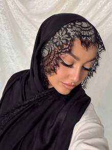 1 pièce Écharpe élégante à bordure en dentelle modale pour femmes, multifonctionnelle, hijab élégant, châle respirant, peut être utilisé comme serviette de plage, foulard de tête, protection solaire, convient pour la plage d'été, les vacances et le port quotidien, pour toutes les saisons. - Multicolore - Voir 8