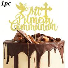 1pc/3pcs/6pcs Glitter Communion Cake Decorations, Baptism Party Cake Decor - Multicolor - View 10