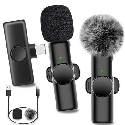 Wireless Lavalier Microphone With Type-C Interface, Plug And Play, 2.4G Ultra-Low Latency, Built-In Noise Cancellation Chip, Suitable For Video Recording, Interviews, Podcasts, Vlogs, 50mAh Rechargeable Battery