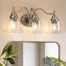 3-Light Bathroom Light Fixtures, Modern Vanity Light With Clear Glass Shade, Bathroom Wall Lamp For Mirror Living Room Kitchen Hallway Porch, E26 Base, Bulbs Not Included (Silver) - 銀色 - 查看 12