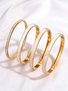4pcs Unique Fashionable Stainless Steel Bangle Bracelets, Suitable For Daily Wear, Jewelry Gift For Mom, Girlfriend - Style 1 - View 10