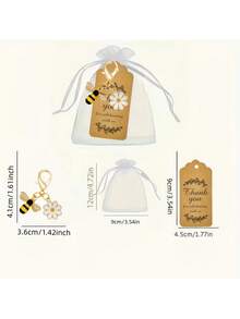 12pcs Bohemian Style Bee Keychain Party Favor Set, Including Bee Keychains, Tulle Gift Bags And Thank You Cards. Suitable For Wedding Parties, Birthday Parties And Bachelorette Parties. - Multicolor - View 5