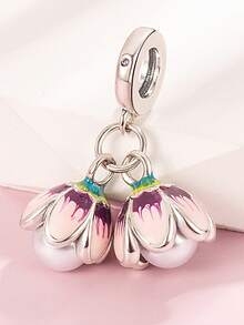 1pc Fashionable & Charming Valentine's Day Series Rotatable Multi-Color Cherry Blossom Bead Pendant, Creative Versatile Copper DIY Bracelet Necklace Gift For Lover - Multicolor - View 13