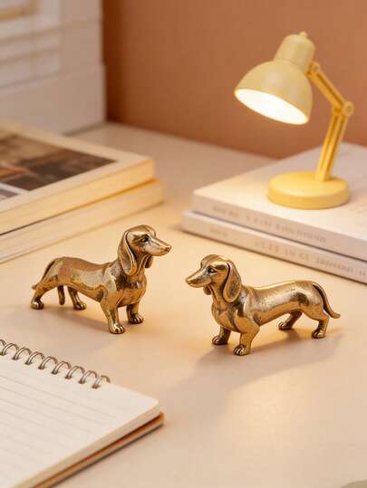 黄铜腊肠犬雕塑，铜质迷你腊肠犬小雕像，3D金属猎犬模型摆件，适用于家居装饰、橱窗展示、摄影道具、生日礼物、毕业礼物