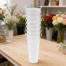 8Pcs White Metal Flower Buckets, Flower Display Buckets, Wedding Flower Display Buckets, Galvanized Metal Vases, 10 Inches Flower Vase With Handles, French Flower Bucket, Rustic Farmhouse Vases For Home Decor Wedding Table Centerpiece - A - 查看 5