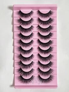 10 pares de pestañas postizas completas, estilo europeo y americano, esponjosas, densas, de aspecto natural, con puntas afiladas, raíces de pestañas negras ultra finas, ligeras, suaves, reutilizables, esenciales de maquillaje diario, portátiles - Negro - Ver 2