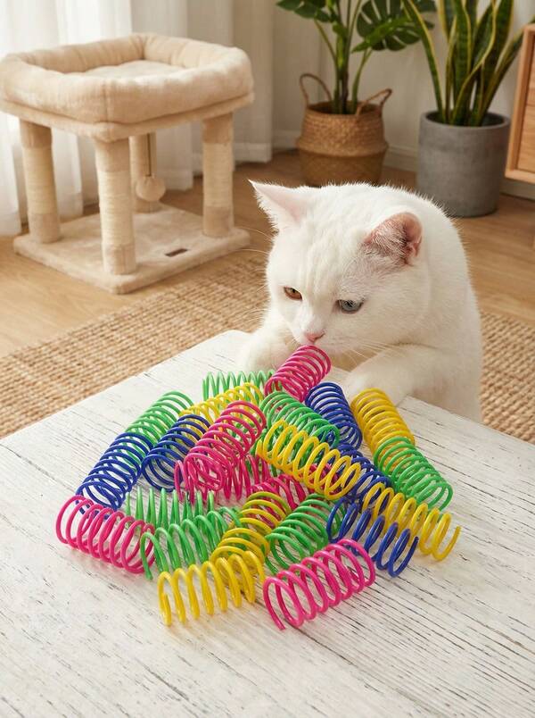 PETSIN Pet Cat Self-Playing Toy, Plastic Colorful Spring Bouncing Interactive Teaser For Cats, Cat Supplies Cat Spiral Spring/Paper Crinkle Toys, 2/4/8/10/12/14/20/30/40/50/60 Pcs, Creative Toys To Kill Time And Keep Healthy Heavy-Duty Plastic Colorful Toys For Batting, Biting, Hunting, Suitable For Kittens, Valentine's Day Gift For Cats/Dogs