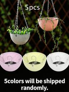 随机1件 时尚多肉植物阳台吊篮花盆藤编图案链条花盆 - 彩色 - 查看 1