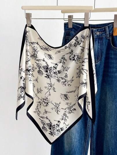 1条2026新款复古印花三角围巾，女士多功能轻薄披肩，优雅衬衫装饰领巾，适合户外、约会、散步等场合。