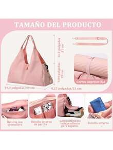 Women's Gym Bag, Large Capacity Handbag, Yoga Bag, Yoga Mat Shoulder Bag, Lightweight Fabric Hobo Tote Bag, Foldable Travel Bag, Suitcase - 淺灰色 - 查看 2