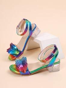 Giày sandal cao gót thời trang mùa hè 2026 thoải mái, bóng bẩy, họa tiết lá cầu vồng mới. - Nhiều màu - Xem 7