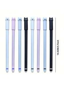 1支装可爱猫咪可擦凝胶笔，0.5mm，魔幻蓝墨水，带橡皮擦，创意学生文具及学习用品，适用于校园、学习、办公、写作和考试 - 套裝 - 查看 2