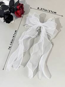 1pc Gothic Cross Decor Accessory, Mesh Bow Hair Clip, Metal Alligator Clip, For Women, Claw Clips,Summer,Holiday,Travel,Festival,Party - White - View 4