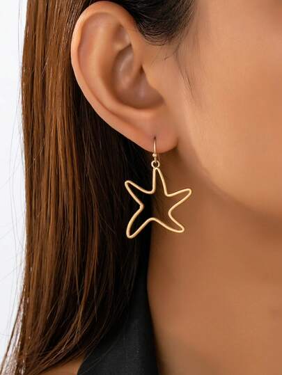 1 Pair Hollow Out Design Starfish Dangle Earring For Women - Summer Ocean Style Starfish Earrings - Bohemian Beach Jewelry For Daily And Vacation Wear