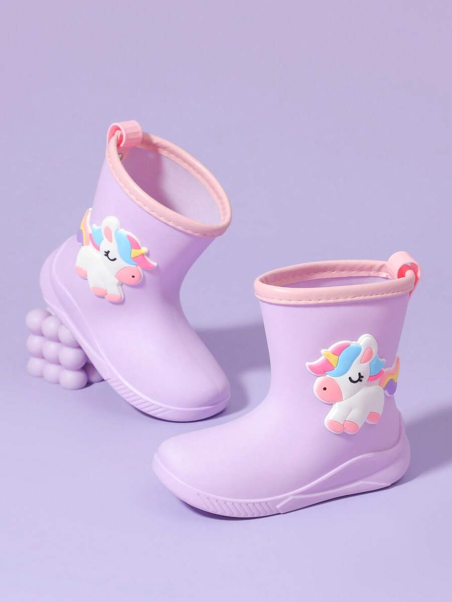 Cartoon Kids Rain Boots, Girls Mid-Calf Rain Shoes, Boys Waterproof Rubber Boots - Mauve Purple - View 1