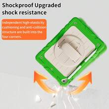 适用于 iPad 9.7 英寸的 360° 旋转硅胶保护套，内置笔槽，腕带可调节，肩带可调节，全方位防震。 - 果綠+米白(有肩帶) - 查看 6