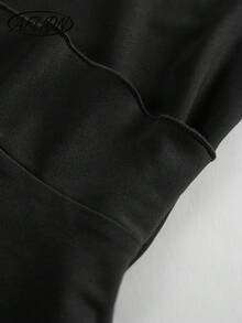 Aflion Women's Summer Fall Black Cowl Neck Spaghetti Strap Ruffle Trim High Low Split Fitted Midi Dress - Black - View 5