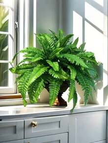 1pc/2pcs/3pcs Artificial Boston Fern Plant, Suitable For Home, Office, Garden, Porch, Farmhouse Decor, Plastic Realistic Green Plant, Suitable For Wedding, Anniversary, Holiday Decoration, All-Season Spring & Summer Decor, Can Be Hung For Display, Indoor & Outdoor Use, Excluding Planter (Plant Only, No Planter) Large Artificial Boston Fern, 34-Inch Large Fake Greenery Plant, Outdoor Artificial Green Plant, Suitable For Outdoor, Home & Office - Green - View 5