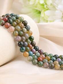1串天然玛瑙宝石圆形散珠，适用于珠宝制作、DIY手链饰品，尺寸：4、6、8、10毫米 - 彩色 - 查看 9