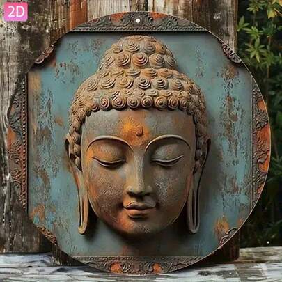 2D Flat, 1pc "Country Buddha" Retro Wall Decor Iron Sign, 20*20cm - Suitable For Garden, Kitchen, Bar, Bedroom, Outdoor, Garage, Club, Cafe, Restaurant, Holiday, Art Wall Decor, Perfect Room Decoration, Pre-Drilled Holes, Style As Shown In Size Image