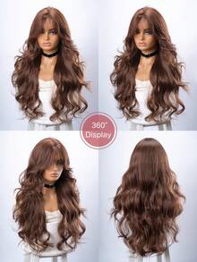 28-Inch Long Synthetic Wig Featuring A Natural Wavy Style In A Stunning Brown. Middle Part Design , It Is Crafted From Heat-Resistant Fiber To Ensure Durability. This False Hairpiece Is Perfect For Ms Daily S Perfect For Daily Use, Offering A Natural And Re Use, Offering A Natural And Realistic Appearance That Mimics It Is Also A Gift For Women. - Brown - View 8