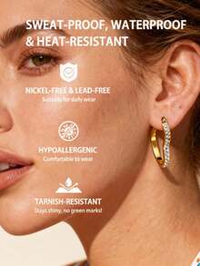 Light Luxury Exquisite Diamond-Encrusted Heart Hoop Earrings, Dazzling And Elegant Design, 316 Stainless Steel Jewelry, Lightweight Eye-Catching Accessories, Suitable For Women's High-Quality Low-Fading Minimalist Earrings For Commuting, Available In Gold And Silver, Perfect For Parties And Daily Wear, Ideal Gift Choice - Heart-shaped - View 5